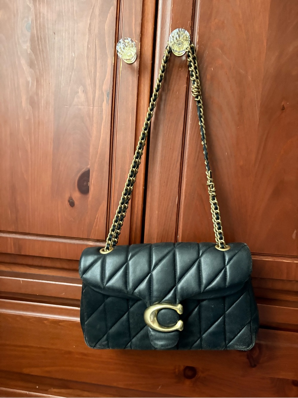 Coach Quilted Shoulder Bag in Black with Gold Hardware